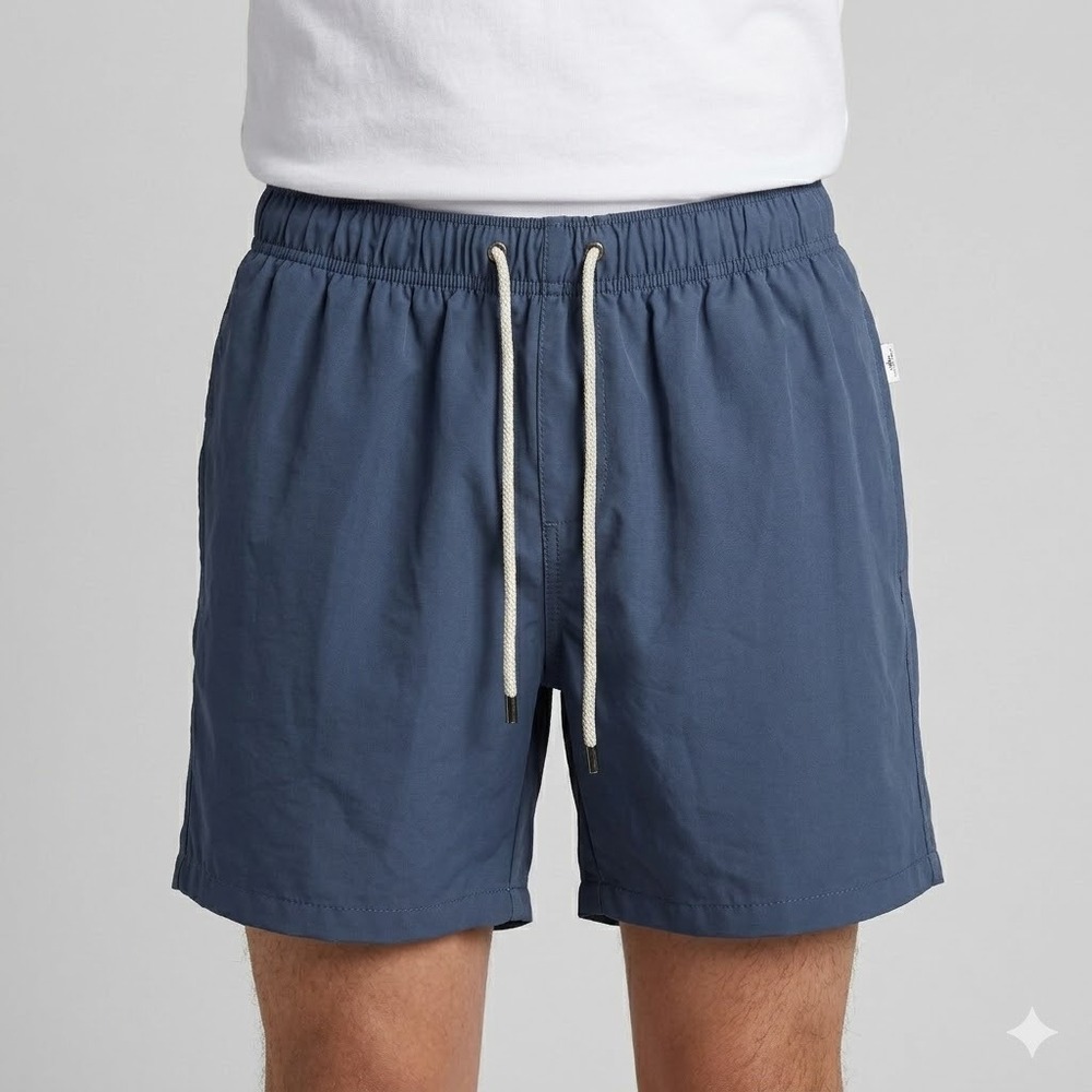 Vintage Summer Swim Trunks Blue Mesh Lined Drawstring Shorts Size S